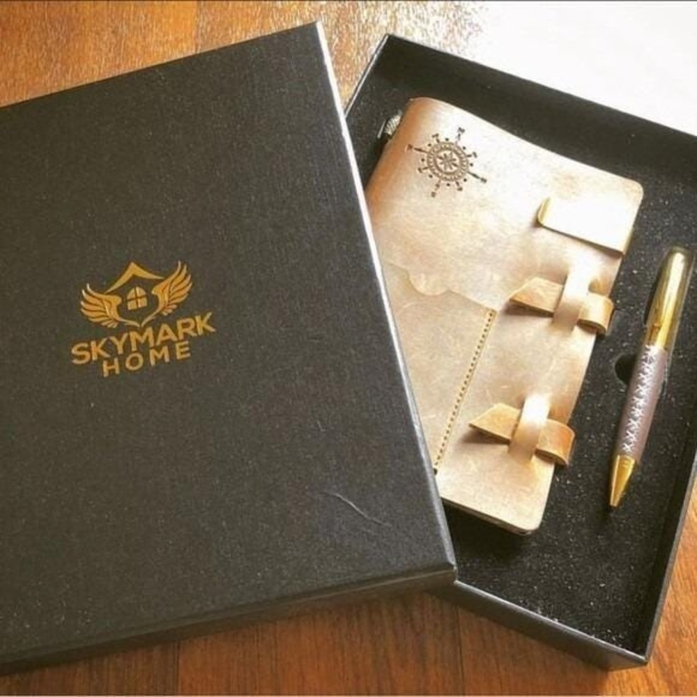 100% Genuine Leather Notebook Journal Gift Set Fountain Pen Brown 5x7in Gift Box - Picture 3 of 12